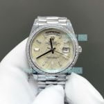 8+ Factory Super Clone Rolex Day-Date 40 Gain Weight Meteorite Dial Stainless Steel Watch 